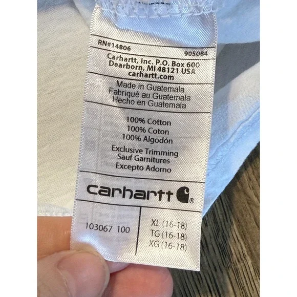 Carhartt Boys XL 16-18 White Loose Fit Short Sleeve Pocket T-Shirt Logo - Picture 6 of 10